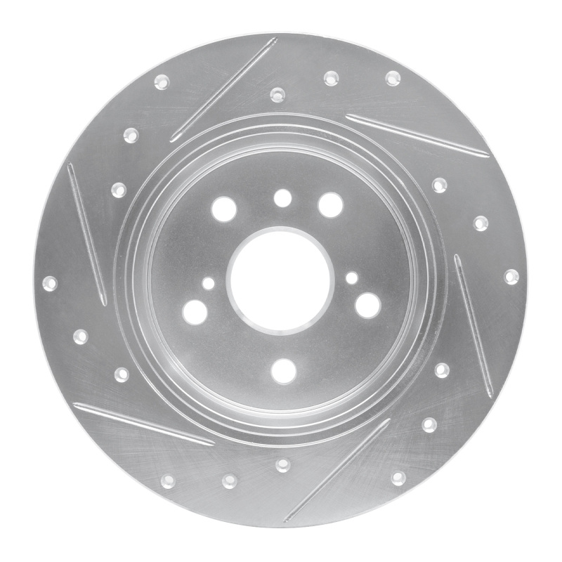 Toyota Avalon Brake Rotor (1) - Rear Right - R1 Concepts - Drilled & Slotted - Silver - `00-`04